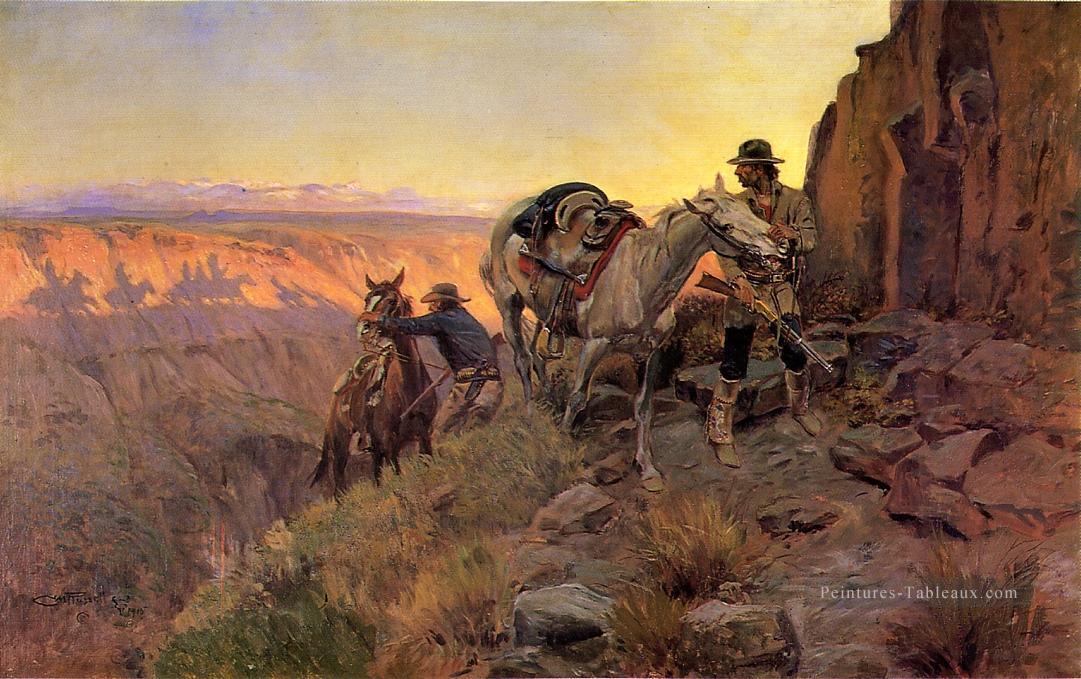When Shadows Hint Mort cowboy Charles Marion Russell Indiana Peintures à l'huile
